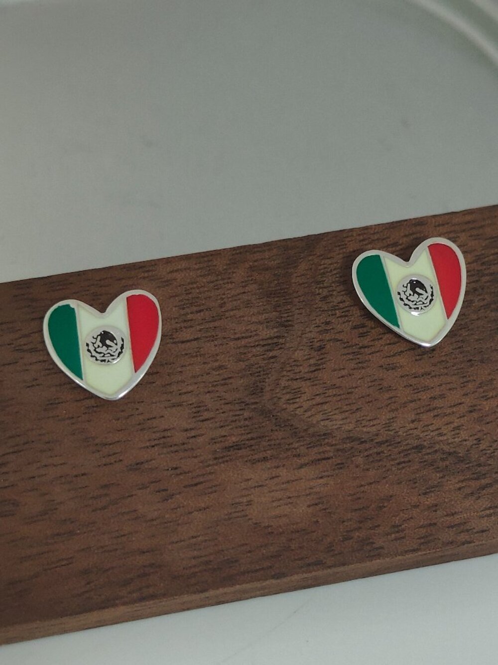 Mexico Flag Earring Heart Stud Earrings Exclusive Designed S925 Silver with box